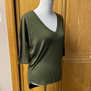 Express Olive Green V-Neck High-Low Women's Top